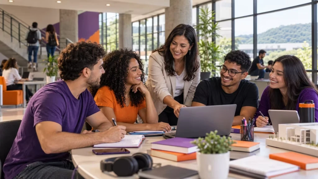 Imagem ilustrativa de estudantes e professora